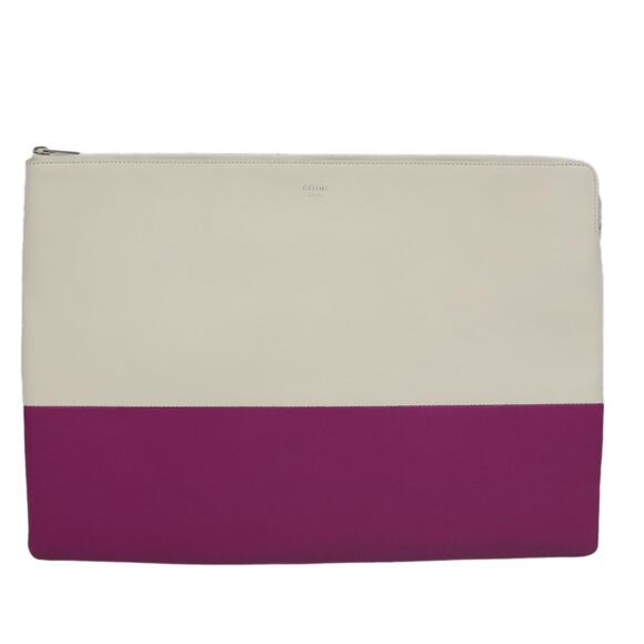 CELINE Clutch Bag Leather Purple White Silver - Picture 13 of 16